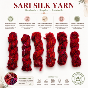 Hilo de Seda Sari Ecológico de Color Rojo Primario, Hecho a Mano con Fibra Reciclada para Tejer a Mano, Crochet, Manualidades y DIY - Product Image 6