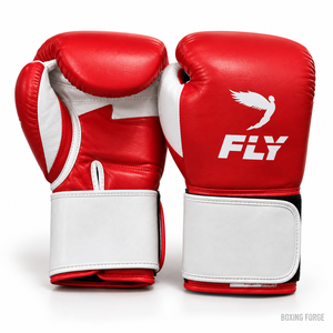 Fly <b>Red</b> Leather Boxing Gloves Velcro Closure Training Gloves for Adults Breathable Design - Product Image 1