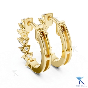 Boucles d'oreilles créoles Huggie en or massif 14K 18K avec diamants CVD taille cœur cultivés en laboratoire, bijoux fins pour femmes, vente en gros fabricant - Product Image 2