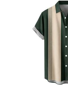 Camisa de Manga Corta con Botones y Estampado de Cruz Verde Oscuro y Beige, Estilo Casual de Verano para Hombre, Fabricante OEM, Suministro al por Mayor - Product Image 3