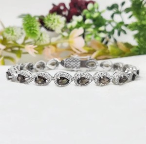 Smokey Quartz Gold Plated 925 Sterling Silver <b>Charm</b> Bracelet Brown Crystal Handmade Elegant Luxury Jewelry for Women - Product Image 3