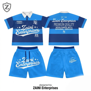 Ensemble T-shirt et short décontracté surdimensionné personnalisé pour l'été, en polyester premium French Terry 280 GSM, noir délavé, avec logo DTG imprimé en relief - Product Image 1