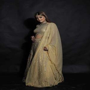Women Modern Draped Golden Embroidered Lehenga Choli Bridal Wedding Party Wear Dupatta Set | Designer India Export Quality - Product Image 2