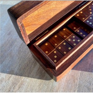 Jeu de dominos en bois fait main avec dés et cartes, boîte de rangement de luxe en bois de rose, jeu de société familial haut de gamme, coffret cadeau vintage - Product Image 6