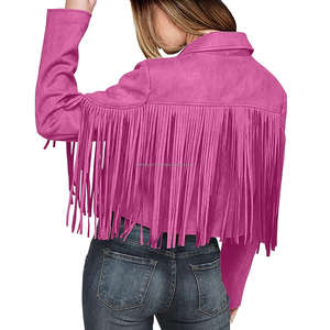 Hot Pink Vintage Suede Leather Fringe Tassel Crop Chaquetas de mujer Boho Western Cowboy Style Manga larga Transpirable Otoño Solapa - Product Image 6