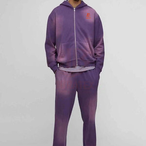 Chándal de hombre casual de invierno con bordado, lavado ácido, bolsillos laterales, transpirable, 100% algodón, forro polar, corte acampanado apilado - Product Image 4