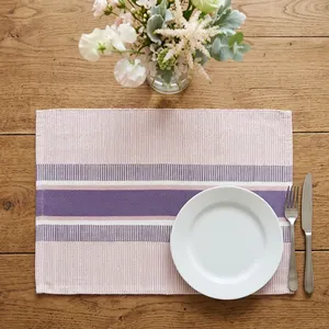 HILTEX PM-134 Handcrafted Sustainable Washable 3mm Thick Customizable Cotton Coastal <b>Rectangle</b> <b>Placemat</b> Striped Woven Home - Product Image 1