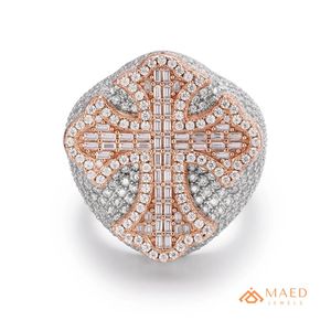 Anillo de Moissanita con Cruz en Oro Rosa para Hombre, Anillo de Moda Hip Hop con Incrustaciones de Diamantes, Joyería de Lujo, Regalo para Hombre - Product Image 1