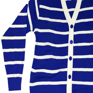 ZPB Women’s Winter Wool Striped Cardigan Sweater Contrast Color Crew Neck Button-Up Anti-Shrink Sorority & Fraternity Style - Product Image 3