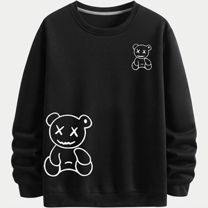 เสื้อสเวตเชิ้ตคอกลมโอเวอร์ไซส์ พิมพ์ลายการ์ตูนหมี ยูนิเซ็กส์ สไตล์ลำลองสำหรับฤดูหนาว เสื้อถักผ้าฝ้ายทรงปกติ - Product Image 2