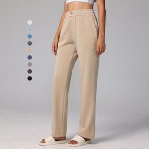 Women's High Waist Wide Leg Pants Solid Color Loose Fit Casual Full Length Sweatpants With Pockets <b>Elastic</b> Waist Autumn Style - Product Image 2