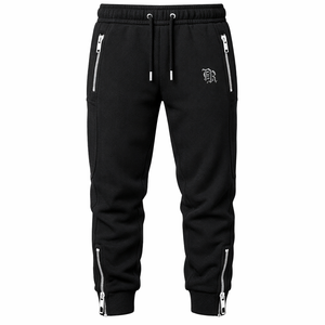 Custom Men Black <b>Jogger</b> Sweatpants Zipper Pocket <b>Slim</b> Fit Cotton Blend Streetwear Casual Track Pants with Ankle Zips Drawstring - Product Image 1