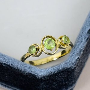 <b>Peridot</b> Three Stone Engagement <b>Ring</b> Gold Plated Solid 925 Sterling Silver Round Gemstone Prong Setting Vintage <b>Ring</b> For Women - Product Image 1