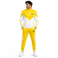 RONAL SPORTS Survêtement Homme Jaune et Blanc à Blocs de Couleurs, Manches Longues, Col Montant, Style Sportif, avec Poches Latérales