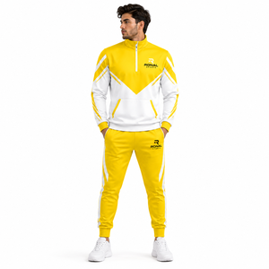 RONAL SPORTS Men's Yellow White Color Blocking Tracksuit Full Sleeve Stand Collar Sporty Jogging <b>Suit</b> With Side Pockets - Product Image 3
