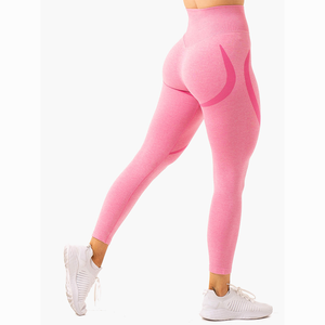 Leggings de sport taille haute à compression pour femme, sans couture, effet froncé aux fesses, pour fitness, course et yoga, coloris tendance - Product Image 1