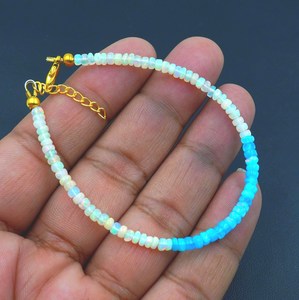 HAYAAT GEMS Handmade Polished Natural Ethiopian Opal Beaded Bracelet | AAA High <b>Fire</b> Gemstone Luxury Unisex Blue White October - Product Image 5