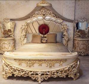 Golden Finish Bed With Nightstands Luxury Bedroom Furniture <b>sets</b> Royal Classic Bed With <b>Side</b> <b>Tables</b> Handcarved King Size Bed USA - Product Image 2