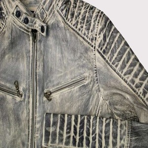 Cafe Racer Distressed <b>White</b> Cowhide Leather <b>Jacket</b> for <b>Men</b> - Product Image 2