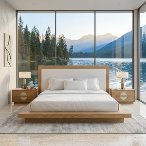 Minimalist Scandinavian Pine Twin Platform <b>Bed</b> Solid Wood Eco-Friendly Soft <b>Headboard</b> Design - Product Image 1