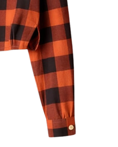 Chemisier court personnalisé à carreaux orange et noir pour femme, col rabattu, manches longues, boutonné, style décontracté, fournisseur OEM - Product Image 2