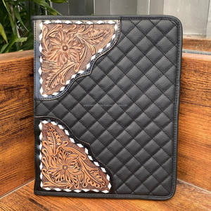 2025 New Design <b>A4</b> Multifunction Hand Tooled Leather File <b>Folder</b> Zipper Portfolio Custom Quilted Leather <b>Folder</b> with Card Holder - Product Image 2