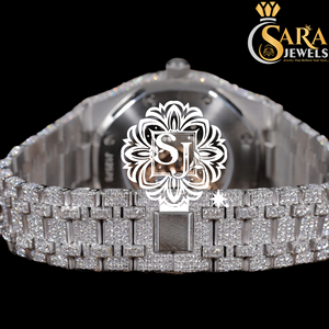 Calidad de exportación Antiguo de lujo Mossinate Hip Hop Blanco Iced Out Diamond Watch en acero inoxidable para hombres disponible para la venta - Product Image 2