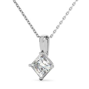 Designer 10k/18k/22k <b>SOLID</b> <b>Gold</b> <b>Pendant</b> Necklace With Lab Grown Diamond Princess Cut Fine Sustainable Link Chain <b>Pendant</b> Women - Product Image 3