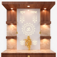 Mandir traditionnel en bois d'ingénierie avec fond rétroéclairé par LED |   Temple de Puja Designer 75cm X 110cm pour l'inauguration du Mandir Pooja |