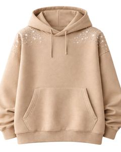 เสื้อฮู้ดดี้สีเบจประดับเพชรเทียม ทรงโอเวอร์ไซส์ ผ้าฟลีซหนานุ่ม มีกระเป๋าจิงโจ้ ผลิตตามสั่งสำหรับผู้ชาย สไตล์สตรีทแวร์ - Product Image 1