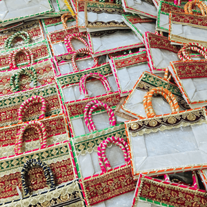 Sac de jute en dentelle Gota multicolore Sac de mariage Sac de demoiselle d'honneur indien Cadeau de retour Femme Sac à main Anniversaire, pendaison de crémaillère Party Favor - Product Image 3