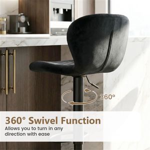 Set di 2 Sgabelli da Bar Neri con Altezza Regolabile e Rotazione a 360 Gradi, Rivestiti in Velluto Olandese per Cucina e Pub - Product Image 6