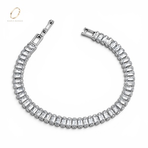 Wholesale Baguette 925 Silver Brass Cubic Zirconia Tennis <b>Bracelet</b> Chain <b>Copper</b> <b>Bracelet</b> for Women for Girls Fashion Jewelry - Product Image 1