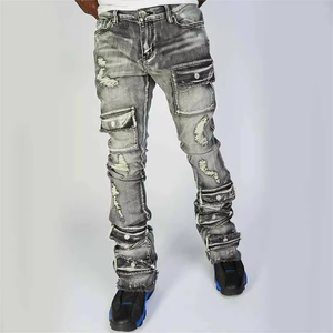 Jeans de Mezclilla Elásticos de Diseño Recto para Hombre, Lavado de Color Otoño-Invierno, Casuales, 100% Algodón - Product Image 2