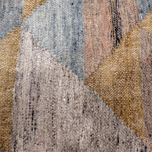 DECORDEC Tapis en laine fait main géométrique bleu moutarde Prisme Doré, motif triangulaire abstrait en mosaïque, écologique, antidérapant, rectangulaire - Product Image 4