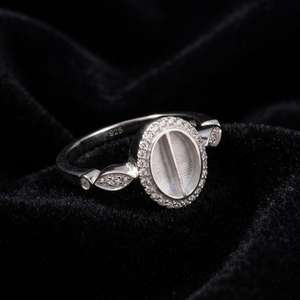 925 Sterling Solid Silver 8x6mm Oval <b>Blank</b> Bezel Ring with CZ Setting Resin & Ashes Jewelry Breastmilk Keepsake DIY Craft - Product Image 5