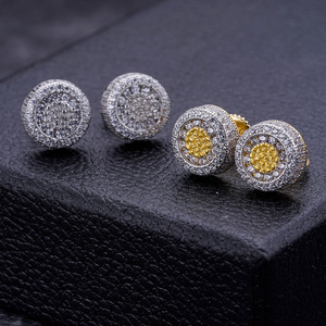 Lab Grown Diamond Round Stud <b>Earrings</b> 925 Silver Halo Cluster <b>Earrings</b> for <b>Men</b> Women Certified Diamond Iced Jewellery Gift - Product Image 2
