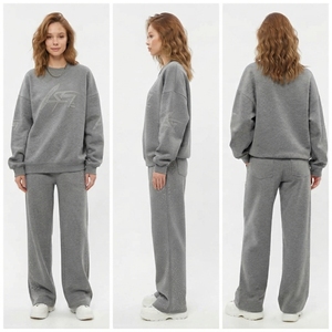Custom Rhinestone Printed Sweatshirt & Baggy Sweat Pant Set Heavyweight Ladies Full Length Crew Neck Tracksuit <b>Sweatsuit</b> Ladies - Product Image 5