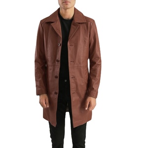 Chaqueta de Cuero Genuino Tipo Gabardina – Cuello Vuelto con Botones para Invierno, Personalizable OEM ODM al por Mayor - Product Image 1