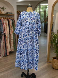 Vestido Maxi Floral Azul para Mujer, Manga Larga, Corte en A, Casual, con Botones al Frente, Cintura Alta, Uso Diario, Lavable, Estilo Boho, Formal, para Fiesta, Bonito - Product Image 2