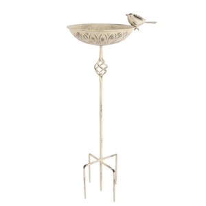 Vintage Metal <b>Bird</b> Bath And <b>Bird</b> Feeder Combo Tall Wrought Iron Outdoor Garden Decoration With Decorative <b>Birds</b> And Scroll <b>Stand</b> - Product Image 2