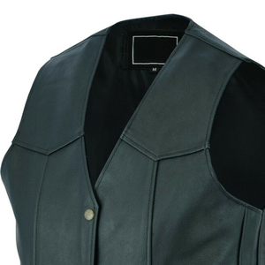 Men's <b>Black</b> Genuine Leather Motorcycle <b>Vest</b> Durable Biker Waistcoat with Side Lace Adjustability - Product Image 6
