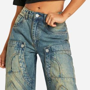 Pantalones Vaqueros Desgastados para Mujer, Pantalones de Mezclilla Rectos y Holgados, Lavado Medio, para Adultos - Product Image 5