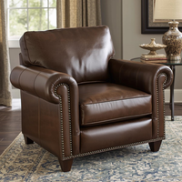Fauteuil en cuir de vachette véritable, chaise d'appoint rembourrée en cuir véritable, design classique à accoudoirs roulés, mobilier de maison durable