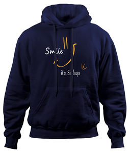 Men's <b>Navy</b> Blue Hooded <b>Sweatshirt</b> Front Geometric Print Regular Fit Casual Pullover With Kangaroo Pocket - Product Image 3