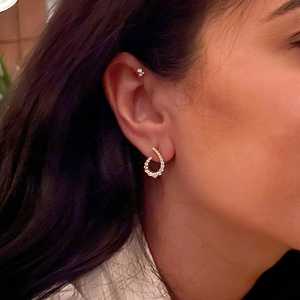 Lab Grown <b>Diamond</b> Curve <b>Dangle</b> Statement <b>Earrings</b> Custom 14K 18K Solid Gold Round Cut Modern Minimalist Bridal Jewelry Wholesale - Product Image 2