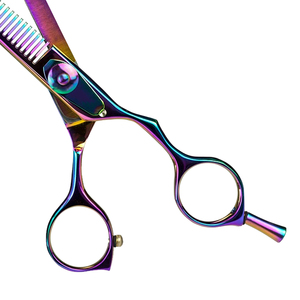 Ciseaux à effiler les cheveux en acier inoxydable de 6,0 pouces de haute qualité avec logo personnalisé, lames affûtées OEM, pointe arrondie, finition arc-en-ciel, outil de coiffure - Product Image 4