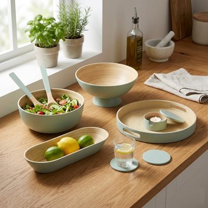 Ensemble de bols de service en bambou filé avec plateau et ustensiles, vaisselle en bambou, cuillères à salade, pour aliments, fruits, table à manger, fabriqué au Vietnam - Product Image 5