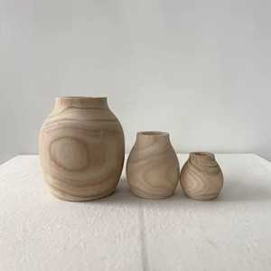 Jarrón de Madera Creativo en Forma de Barril con Ranuras, Maceta de Madera con Rayas Multitono, Jarrón Decorativo de Gran Capacidad para Suelo o Mesa - Product Image 3