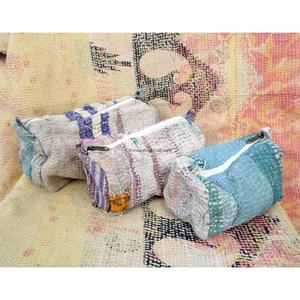 Juego de 3 Bolsas Organizadoras de Cosméticos para Mujer, Acolchadas, Vintage, Grandes, Ecológicas, Portátiles, con Cierre y Borlas, 100% Kantha, Venta al Por Mayor - Product Image 4